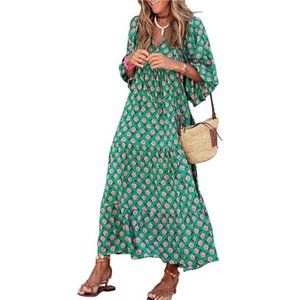 miduo Womens Loose Fit Casual Summer V Neck Half Sleeve Bohemian Geometric